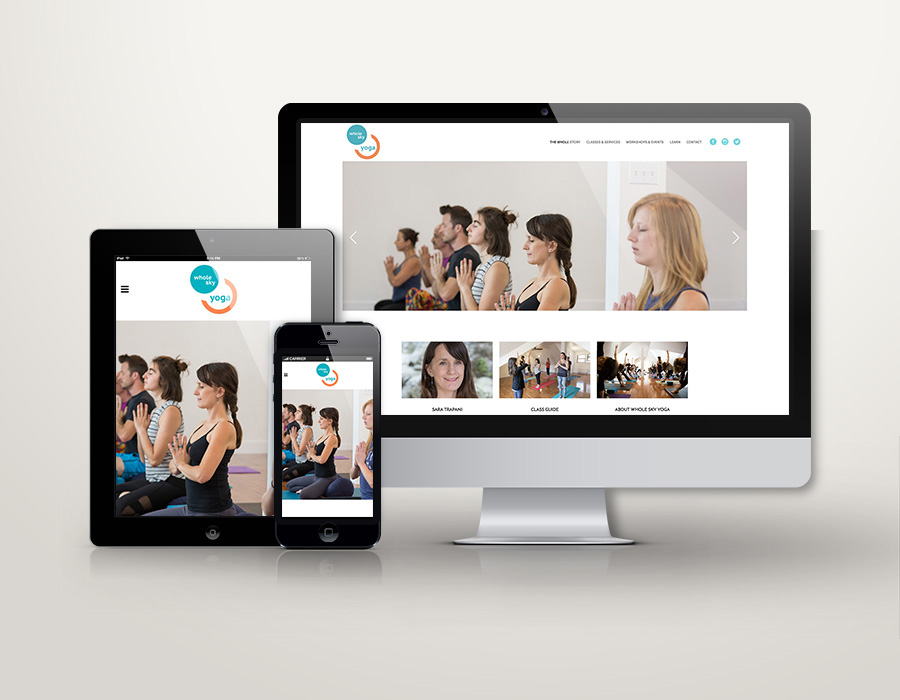 responsive website mockup of yoga studio on computer tablet phone